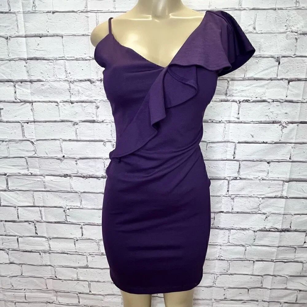 Amanda Uprichard Women's Purple Ruffle One Shoulder DressโSizeโMedium